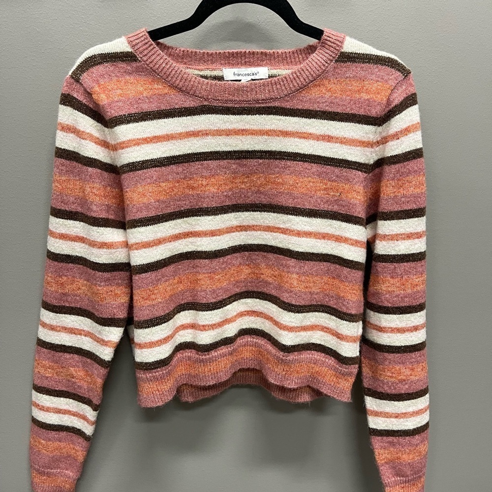 Francesca's Collections Pink and Brown Striped Sweater
